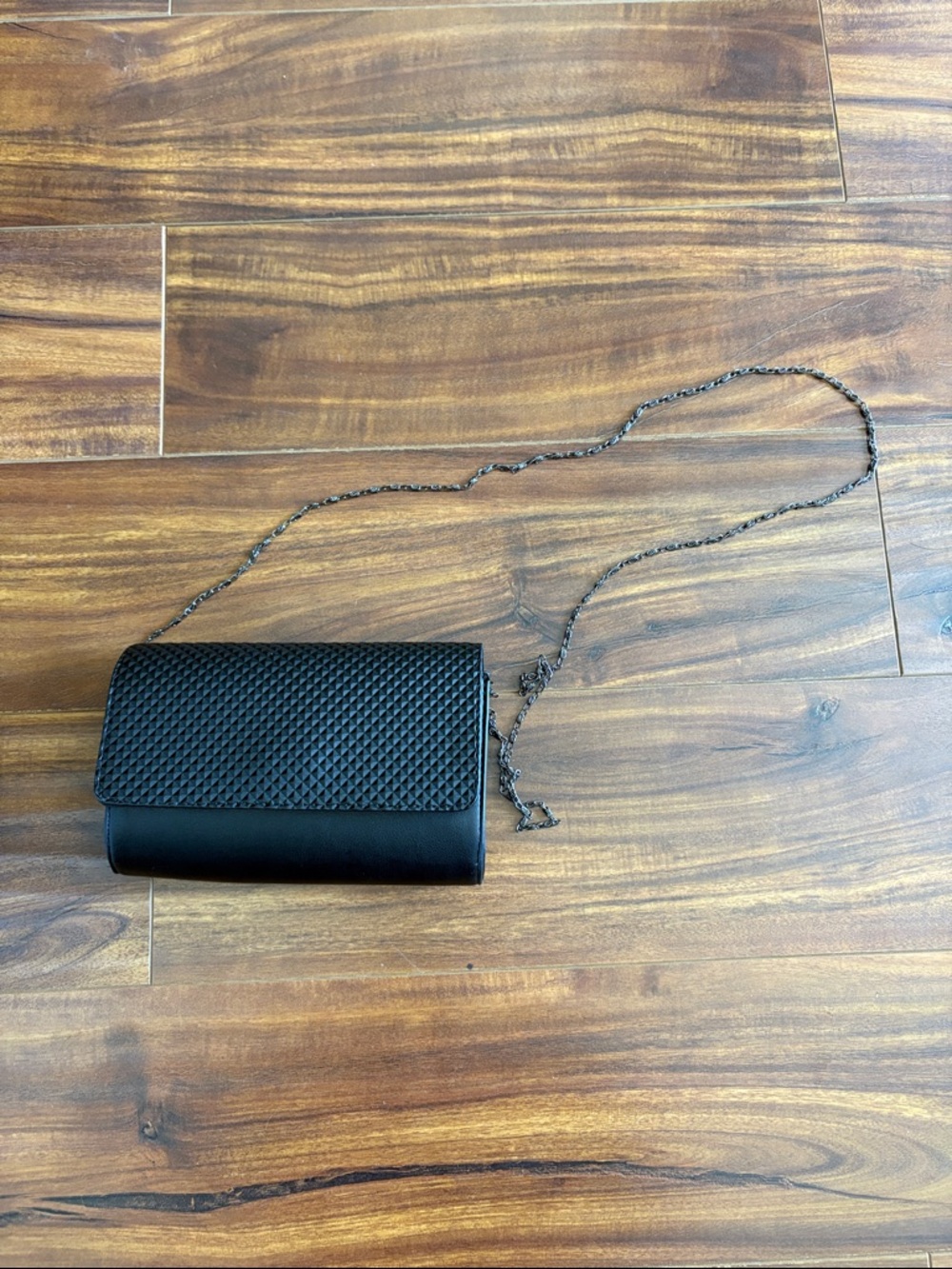 Neiman Marcus Black Woven-Front Chain Crossbody Bag